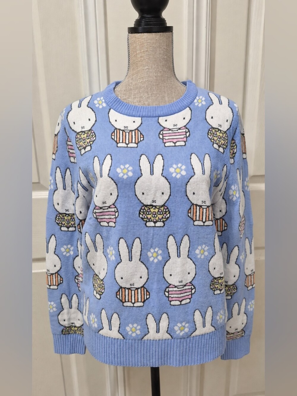 Aeropostale Miffy Pastel Blue Bunny Graphic Knit Sweater